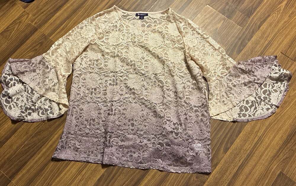 Roaman's Women's Plus Size Lace Bell Sleeve Ombre Tunic Top